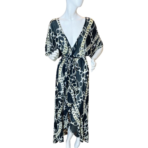 Mangosteen Chain Print Chiffon/Sheer Wrap Dress - Picture 4 of 7